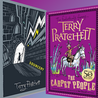 Sourcery and The Carpet People book covers